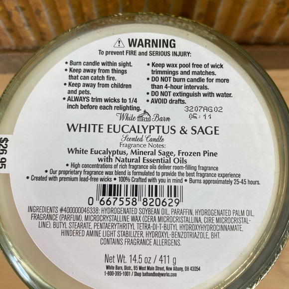 Bath & Body White Eucalyptus & Sage (Pine) 3 wick Candle-ONLY 1 CANDLE AVAILABLE - Picture 3 of 3